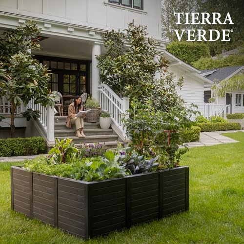 48-Inch x 48-Inch Raised Garden Bed with Tool-Free Connect System and Crafted from Recycled Materials, for Patios or Decks, Black (Black / Garden Bed)