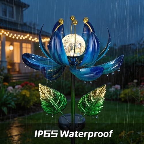 Solar Garden Lights Metal Flower Decor (Dazzling Blue)