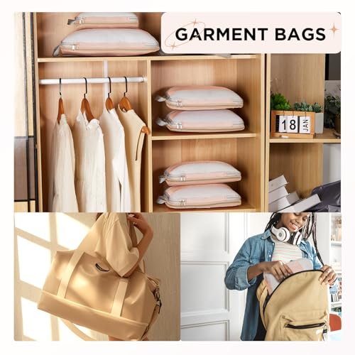 10 Set Compression Packing Cubes for Travel Gifts Mom Women (Beige)