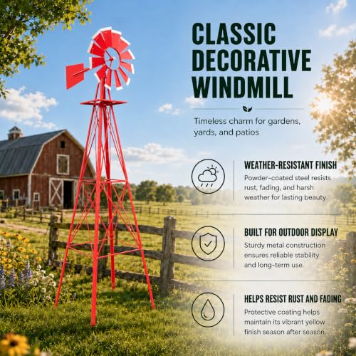 8FT Windmill for Yard Garden Decoration (Red)