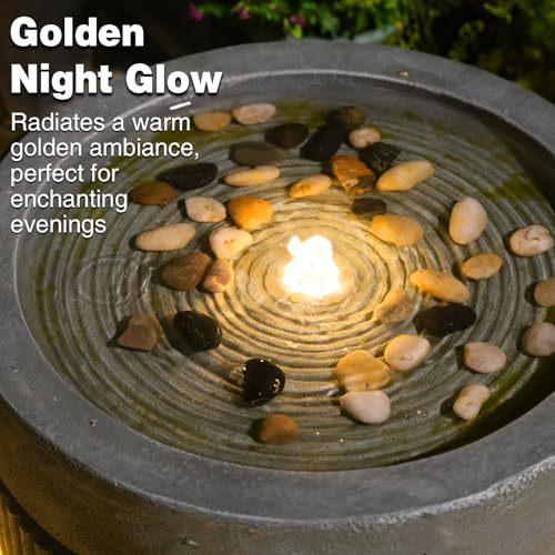 Small Modern Outdoor Water Fountain with Warm Led Light (6.1-Gray / 6.1-gray)