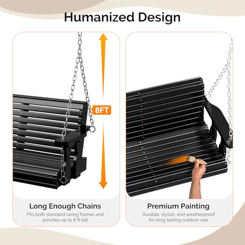 2026 Upgraded 5 FT Wooden Porch Swing (Black / 5 FT)