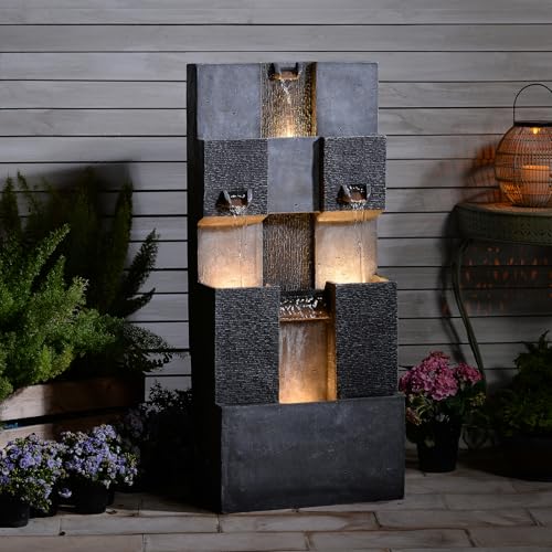 44.8" H Modern Outdoor Water Fountain with LED Lights and Pump (Gray 44.8 Inch)