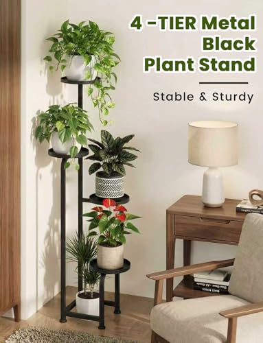 Tall 4 Tier Square Metal Plant Stand Outdoor (Black / 4-Tier Square Drainage)