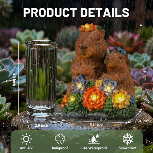 Solar Capybara Garden Statue with Flower LED Lights (Multicolor - Capybara-parentchild)