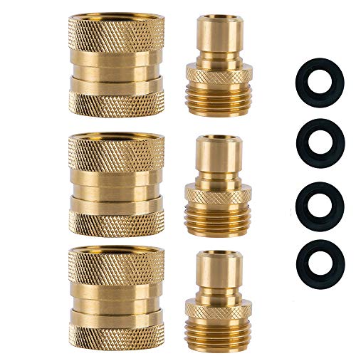 Garden Hose Quick Connect Brass Hose Quick Adapter Quick Fittings 3 (Brass 3SETS)