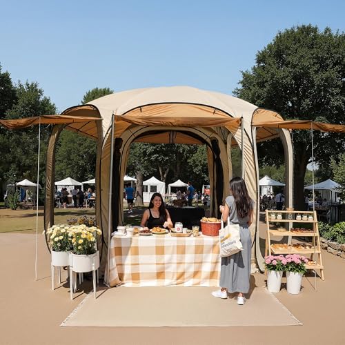 12×12 FT Pop Up Canopy Tent with Mosquito Netting (Beige / 12×12 FT)