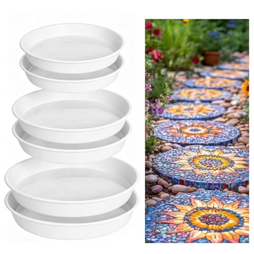 6 Pcs Round Stepping Stone Molds (Round-White)