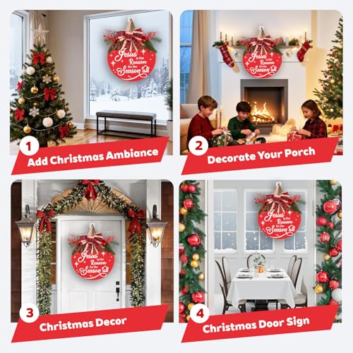Christmas Wreaths Door Sign Jesus is The Reason for The Season Sign (Christmas Door Sign-b)