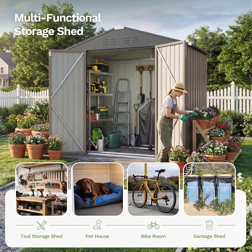 6x4 FT Outdoor Storage Shed with Floor Frame (Brown / 6x4 FT)