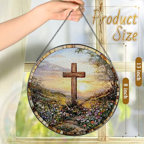 8 Inches Cross Sunset Stained Glass Suncatcher (Cross-a)