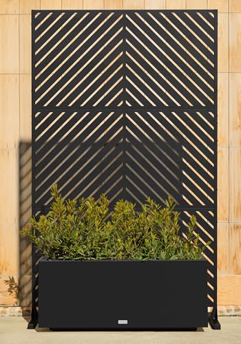 Block Series Long Box Planter + Arrow Privacy Screen Set (Black / Large - Bundle with Screen Set - Arrow Pattern)