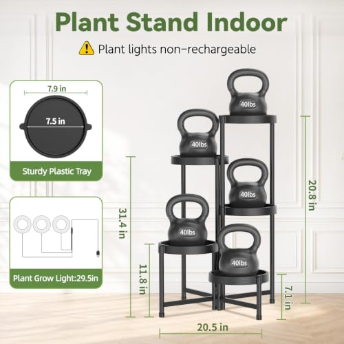 5 Tiered Plant Stand Indoor with Grow Lights (Natural Black with Light / 5 Tier)
