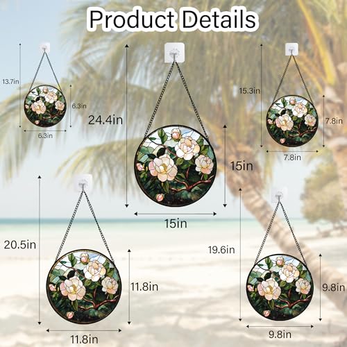 Pink Camellia Stained Glass Window Hanging Suncatcher Gifts for Women 6.3"