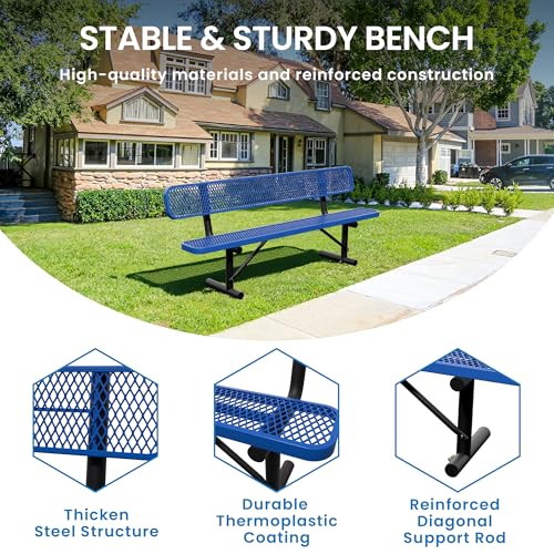 8 Feet Steel Park Bench for Outside (8 FT / Dark Blue)