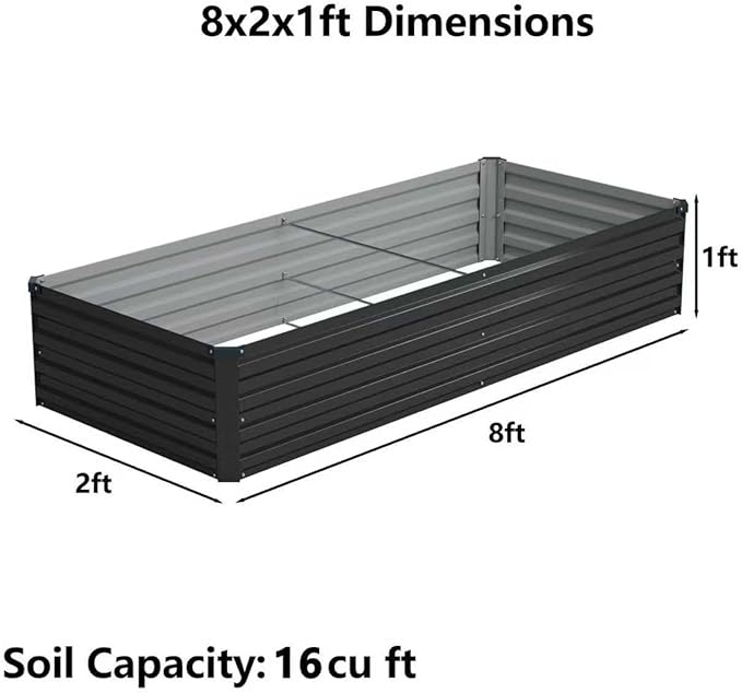8x2x1ft(2 Pack) Galvanized Raised Garden Bed,Outdoor Planter Box Metal Patio Kit Planting Bed for Vegetables Flowers Herb,Black
