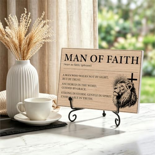 Man Of Faith Wooden Plaque for Home Office Book Shelf Table Decor (Multicolor 1751 / Wooden sign with iron frame（5.5 x 7.9 inches）)