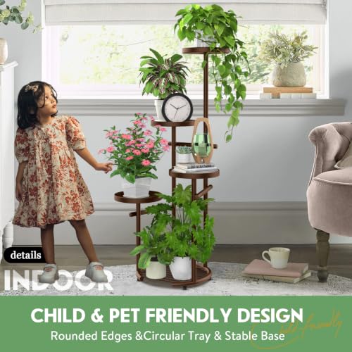 Tall 5 Tier Round Metal Corner Plant Stand Indoor (Brown / 5-Tier Round Base)