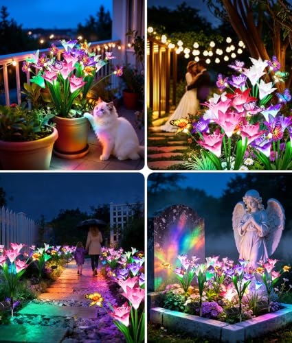 Solar Lights Outdoor Garden Decor 6 Pack (6 Pack / Lily & Butterfly)