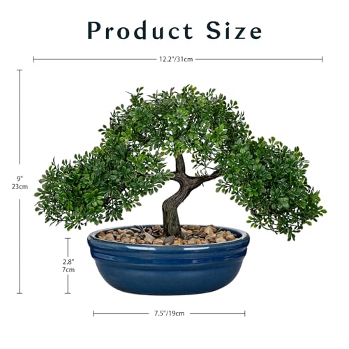 Artificial Bonsai Tree Faux Plants Indoor Fake Plants Decor with Blue Ceramic Pots for Home Table Office Desk Bathroom Shelf Bedroom Living Room Farmhouse Decor (Blue Glazed)