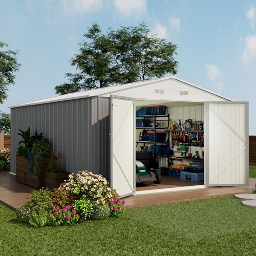 10x14 FT Outdoor Storage Shed (Gray / 10x14 FT)
