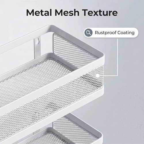 5-in-1 Wide Wall Mount Wrapped Mesh Kitchen Organizer & Shower Caddy Kit, with Paper Towel Holder, Utensil Holder, Soap Dish, Heavy Duty 50LBS - White, Netting