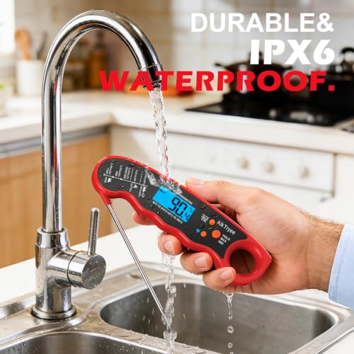 Digital Instant Read Meat Thermometer Kitchen Cooking Food Candy Thermometer for Oil Deep Fry BBQ Grill Smoker Thermometer by AikTryee (Red-SR807)