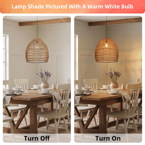 1 Light Rustic Rattan Chandelier for Dining Room 15.7" (1-Light / 15.7")