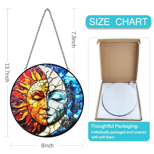 Sun and Moon Suncatcher Stained Glass Window Hanging (Sun and Moon Decor)
