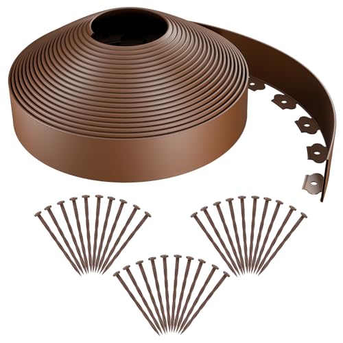 Garden Edging 49FT Landscape Edging Kit 3 Inch Height Plastic Garden Border No Dig Lawn Border for Yard Flower Bed with 30 Stakes (Brown / 3in X 49FT)