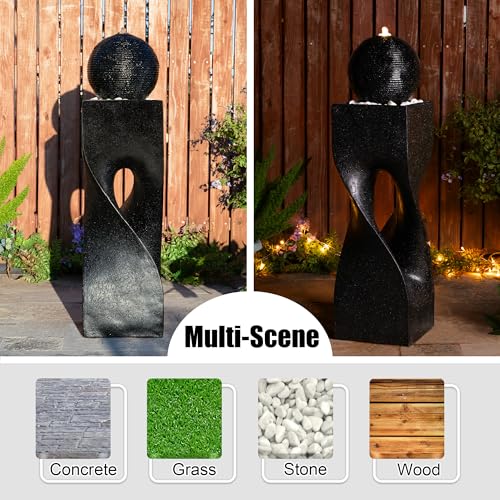 Water Fountain Outdoor (Resin/Black/Curved / 40.5" H)