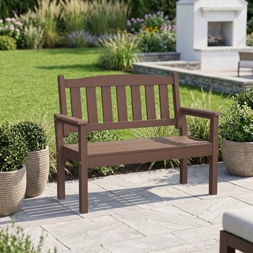 2 Person Poly Lumber Outdoor Garden Bench 700 Lbs Capacity (Brown / 2-Person)