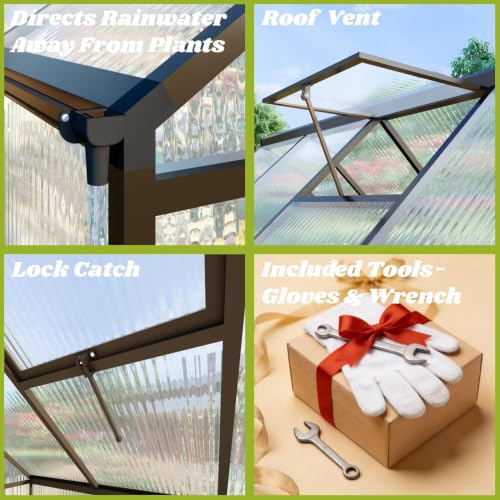 6x4 FT Greenhouse with Polycarbonate Panels Vent (Dark Gray / 6×4FT)