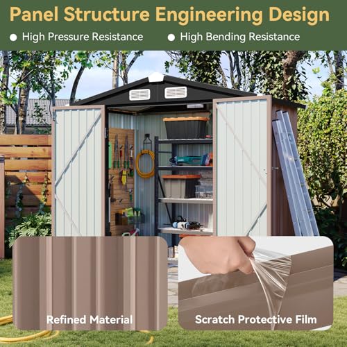 6'x4' Outdoor Storage Shed with Base (Brown / 6'x4')