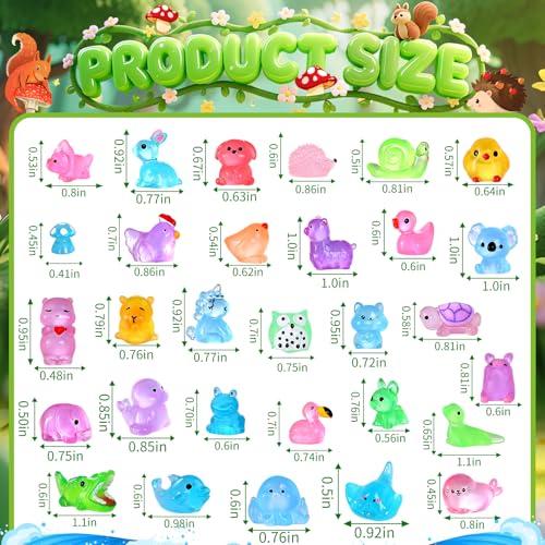 200PCS Glow in The Dark Mini Resin Animals (Multicolored 200pcs Luminous Animals)