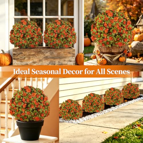 2 Pack 24" Fall Artificial Azalea Topiary Balls with Ground Spike (Fall Azalea)