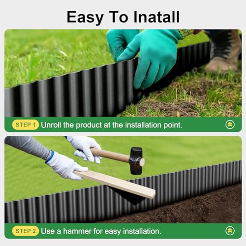 Corrugated Garden Edging Border (Glossy Black / 12 Inch×100 Ft)