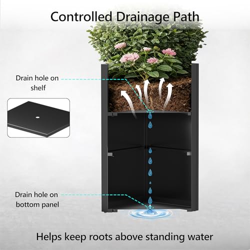 Set of 2 Tall Metal Planter Box for Outdoor Plants (Black / 14" L x 14" W x 30" H)