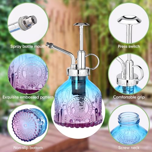 8 Pcs Glass Plant Mister Spray Bottle 200ml Vintage Plant Spritzer Multicolor Succulent Watering Bottle Watering Can 6.4'' with Plastic Top Pumps for Indoor Outdoor Garden Plants (Silver)