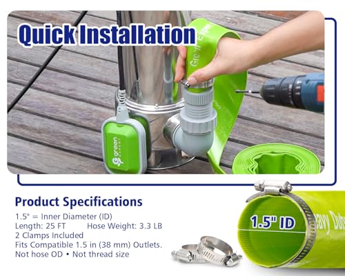 Green Expert 1.5HP Submersible Sump Pump Kit with 25 ft Lay