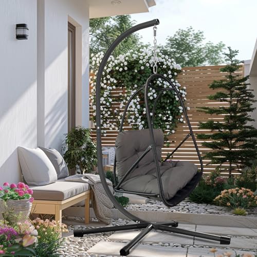 Swing Egg Chair Foldable Frame Hanging Chairs (Stand Brown)