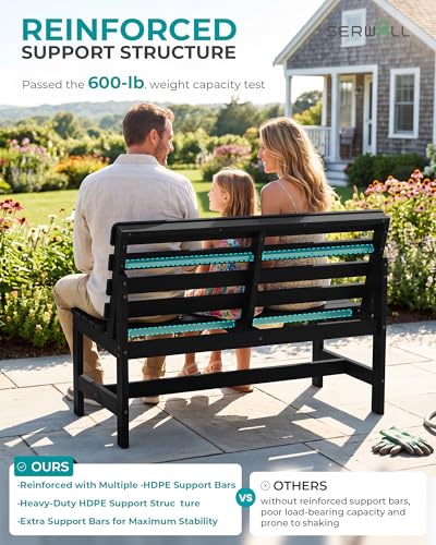Armless Outdoor Bench (Black / 2 Person)