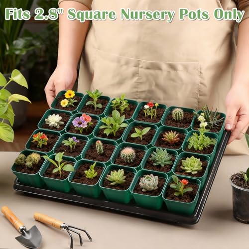 2.8 inch (7CM) Square Nursery Pots 120pcs (Green) and 24 Cell Nursery Pots Trays 5 Pack, Plastic Seedling Starter Tray with Drain Holes for Carrying and Holding Plant Pot(17"x11"x1.6") (Green / Pots 120 Pcs with 5 Pack Trays)