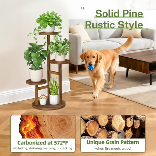 3 Tier Wood Plant Stand Indoor Corner with Grow Light (Pine Brown with Light / 3 Tiers)