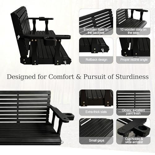 Wooden Porch Swing 3 (Iron Black / 5.5 FT Extra Large)