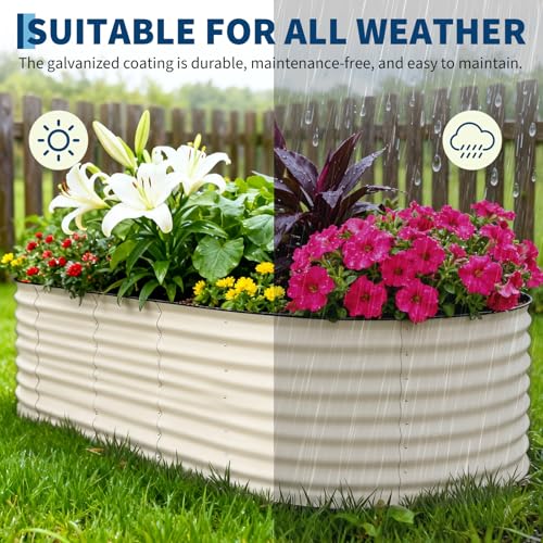 2 Pack 10x4x1.5ft Galvanized Raised Garden Bed (Beige-oval / 10x4x1.5ft 2pcs)