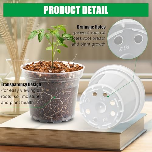 50 Pack 3 Inch Clear Nursery Pots with Drainage Hole (Clear / 3 Inch-50P)