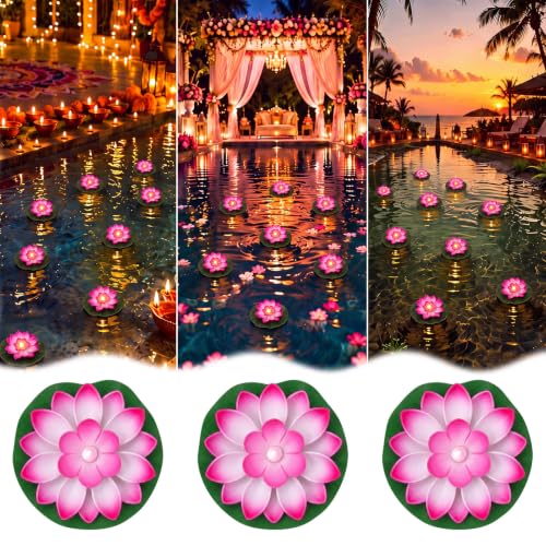 12 Pcs 3.94 in Floating Lotus Lights with Battery (10 cm/ 3.94 inches and 15 cm/ 5.91 inches / pink, green)