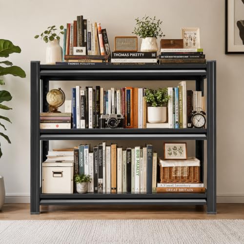 Heavy Duty Metal Bookshelf Adjustable 3 Tier Book Shelf with Bolt (3Tier 31.5"H×39.4"W×13.8"D)