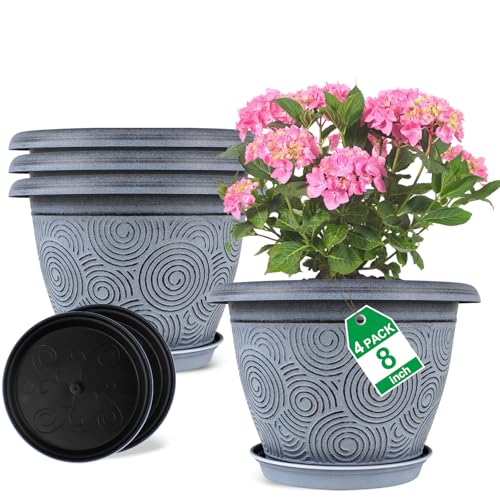 8 Inch Flower Pots Planters for Indoor Outdoor Plants (Blue / 8 inch-4 pack)